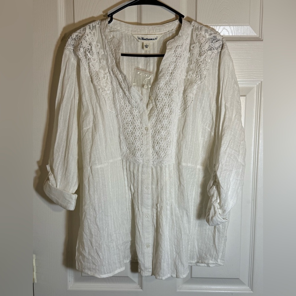Tantrums lightweight white beachy boho peasant resortwear Lagenlook pop over top
